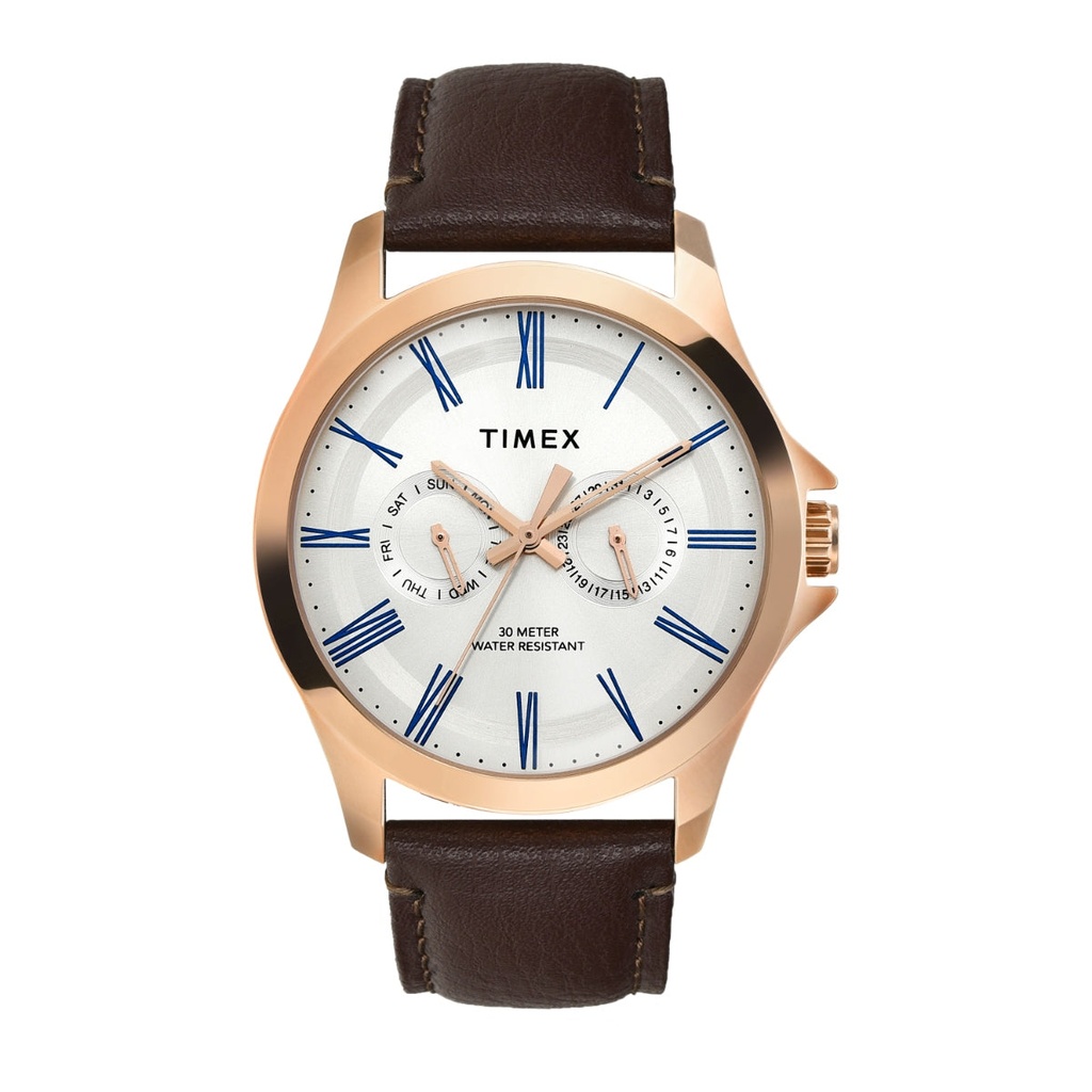 [TW000X128] Timex Men Analog Silver Round Brass Dial Watch- TW000X128