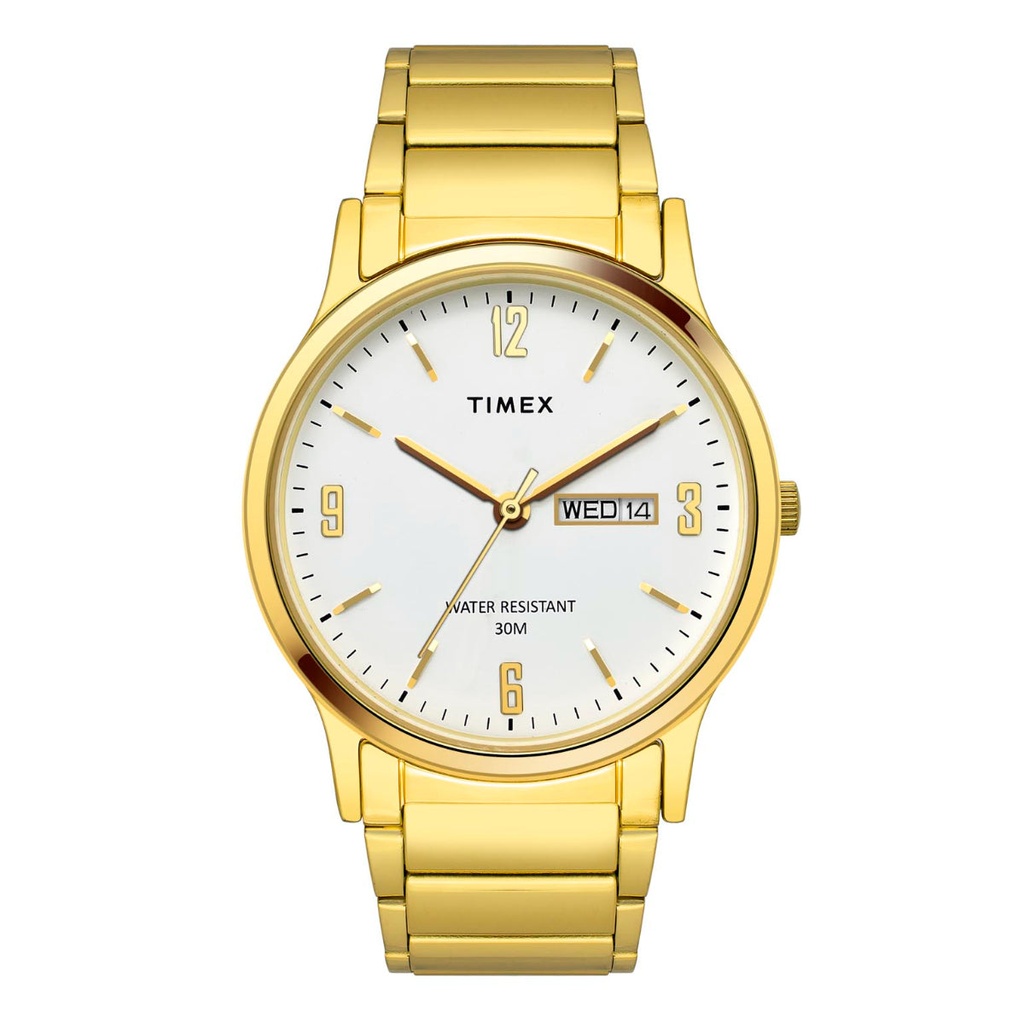 [TW000R435] Timex Classics Men's White Dial Round Case Day Date Function Watch -TW000R435