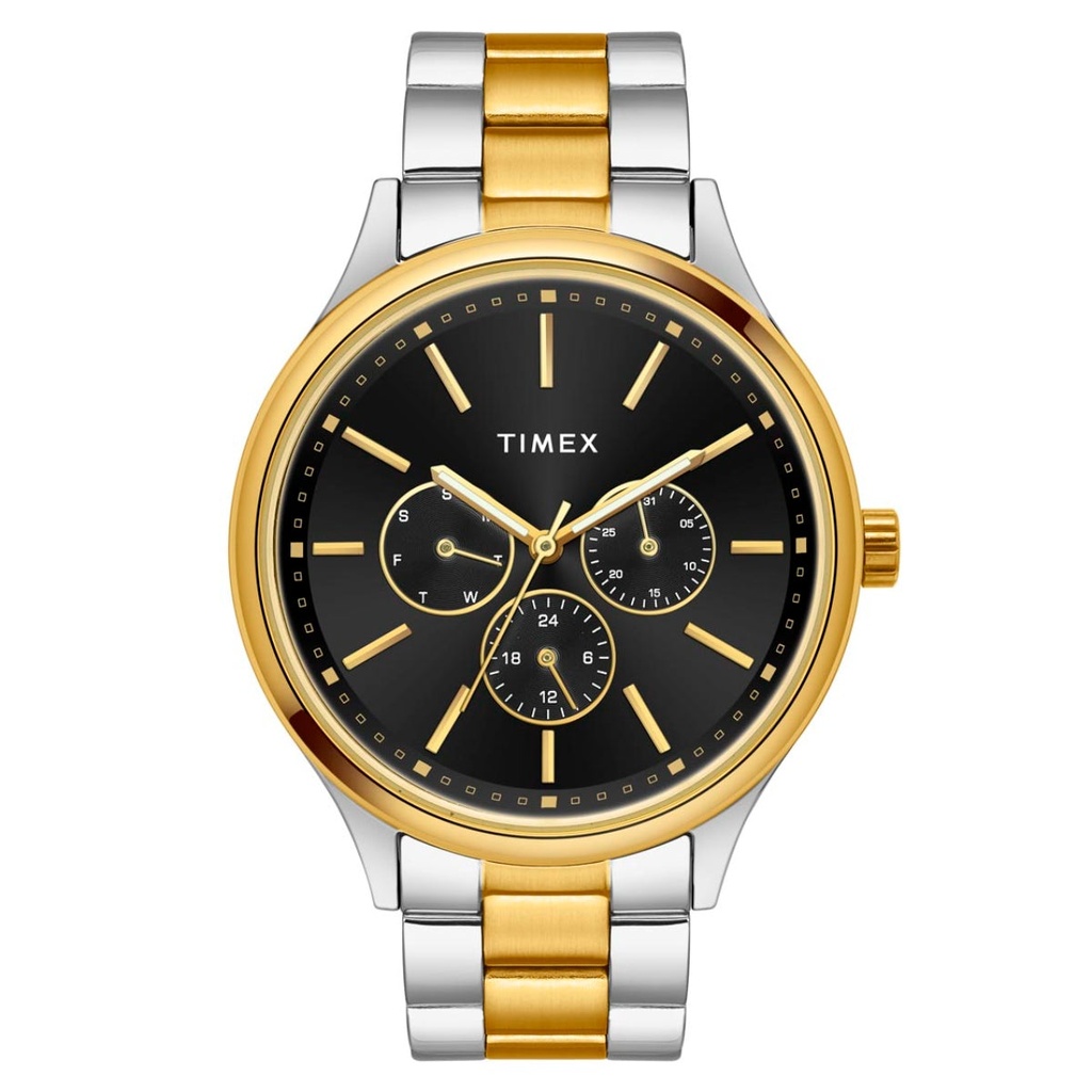 [TWEG18425] Timex Men Multifunction Black Round Brass Dial Watch- TWEG18425
