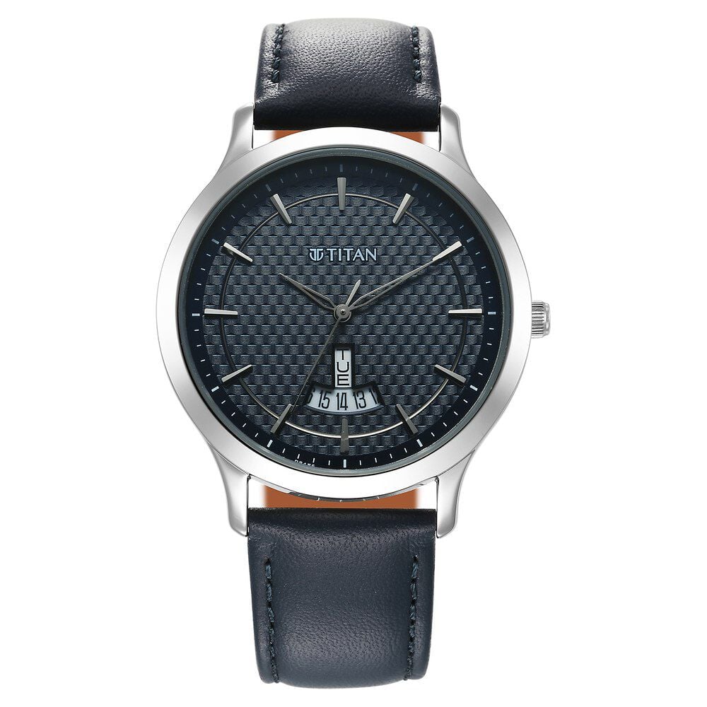 [1825sl14] Titan Karishma Quartz Analog Blue Dial Leather Strap Watch for Men