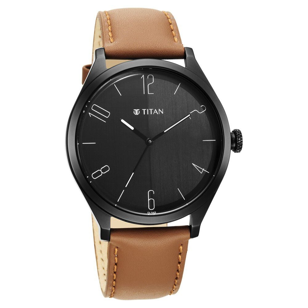 [1865nl01] Titan Quartz Analog Black Dial Leather Strap Watch for Men