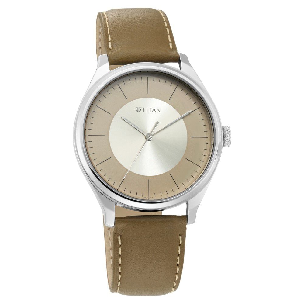 [1802SL09] Titan Men's Urban Edge Lustrous Gold Dial Leather Watch