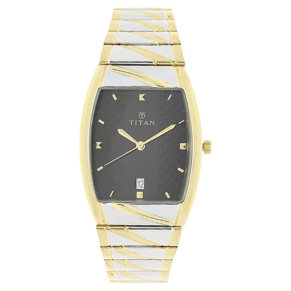 [9315bm02] Titan Quartz Analog with Date Black Dial Stainless Steel Strap Watch for Men