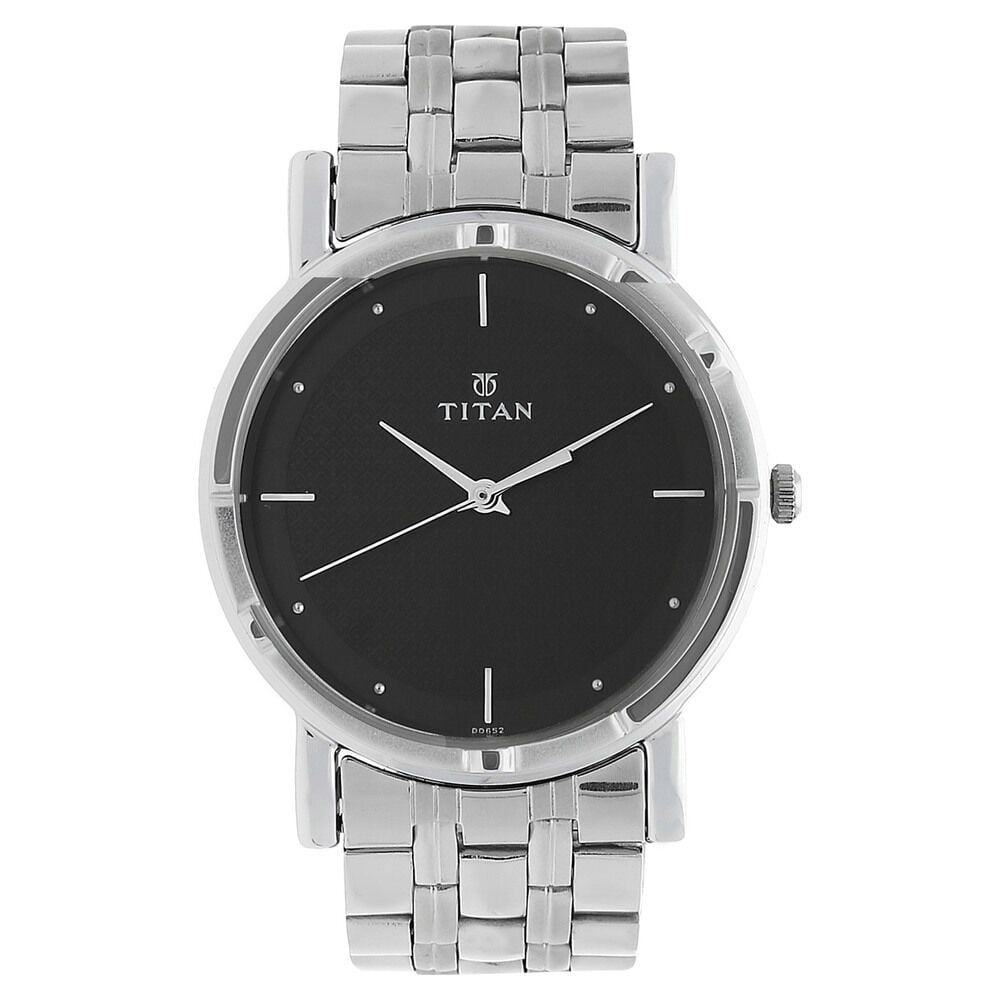 [1639SM02] Titan Men's Elegance Watch: Black Dial with Sleek Link Strap