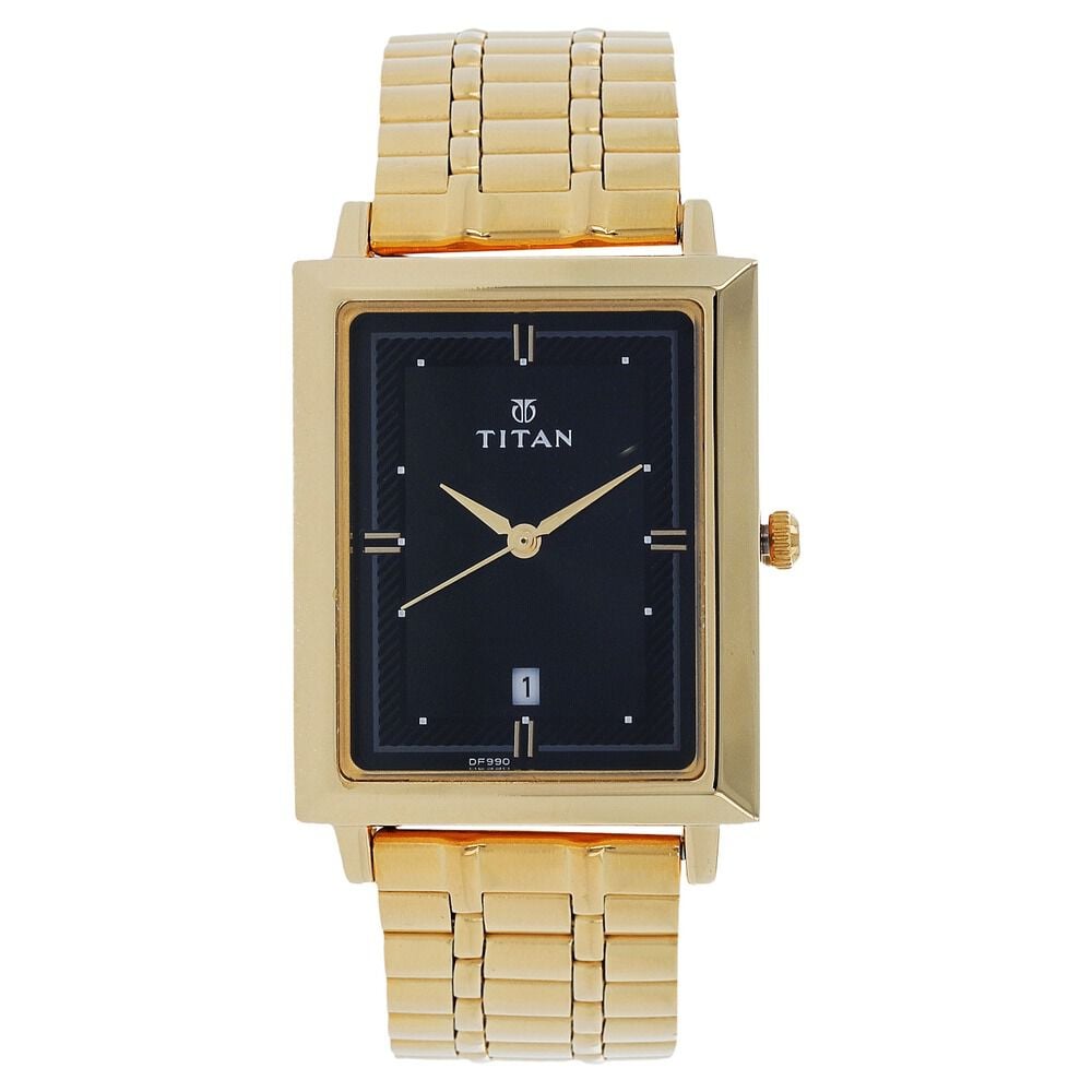 [1715ym03] Titan Quartz Analog with Date Black Dial Stainless Steel Strap Watch for Men