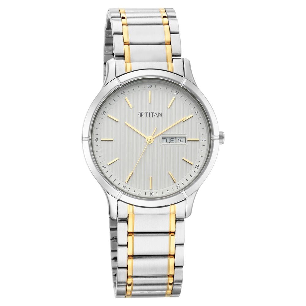 [1775bm02] Titan Lagan White Dial Analog with Day and Date Metal Strap Watch for Men