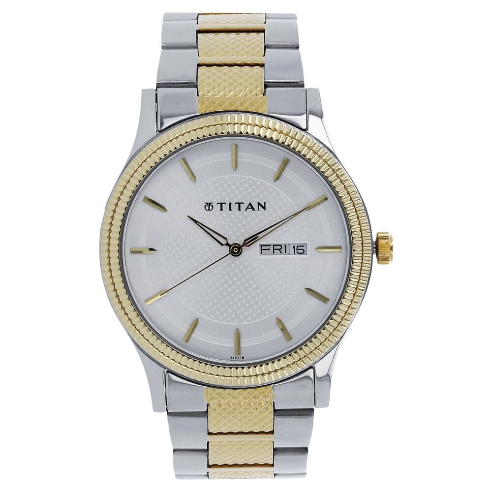 [1650bm03] Titan Quartz Analog with Day and Date Silver Dial Two Toned Stainless Steel Strap Watch For Men