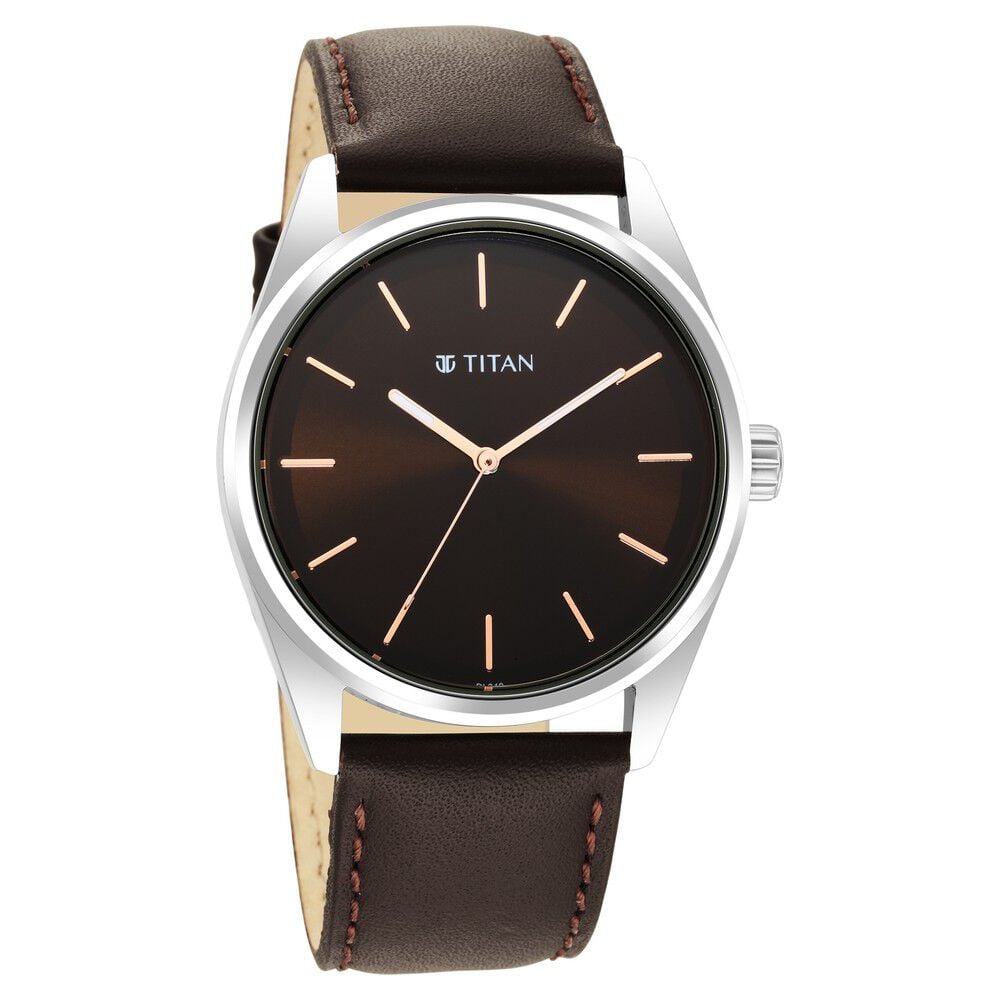 [1866sl02] Titan Workwear Brown Dial Analog Leather Strap Watch Men
