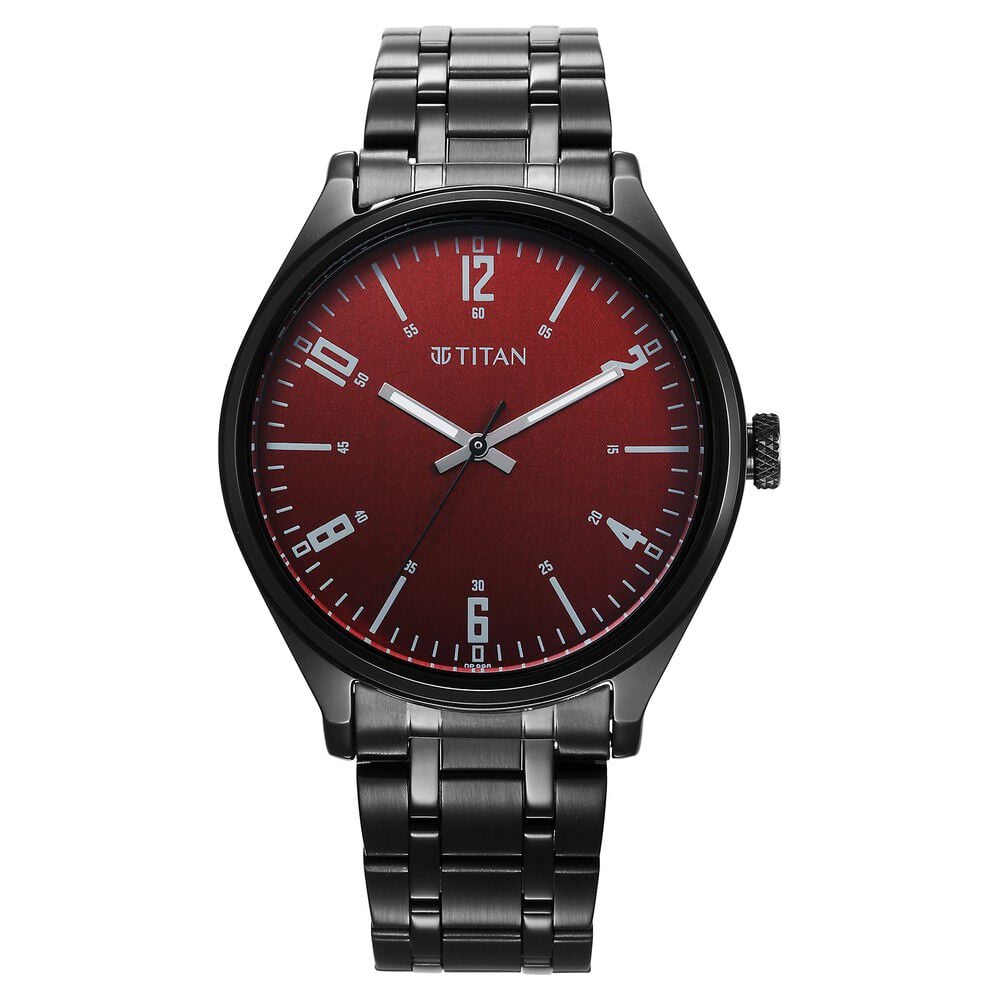 [1802NM02] Titan Wrist Wit Quartz Analog Brown Dial Stainless Steel Strap Watch for Men