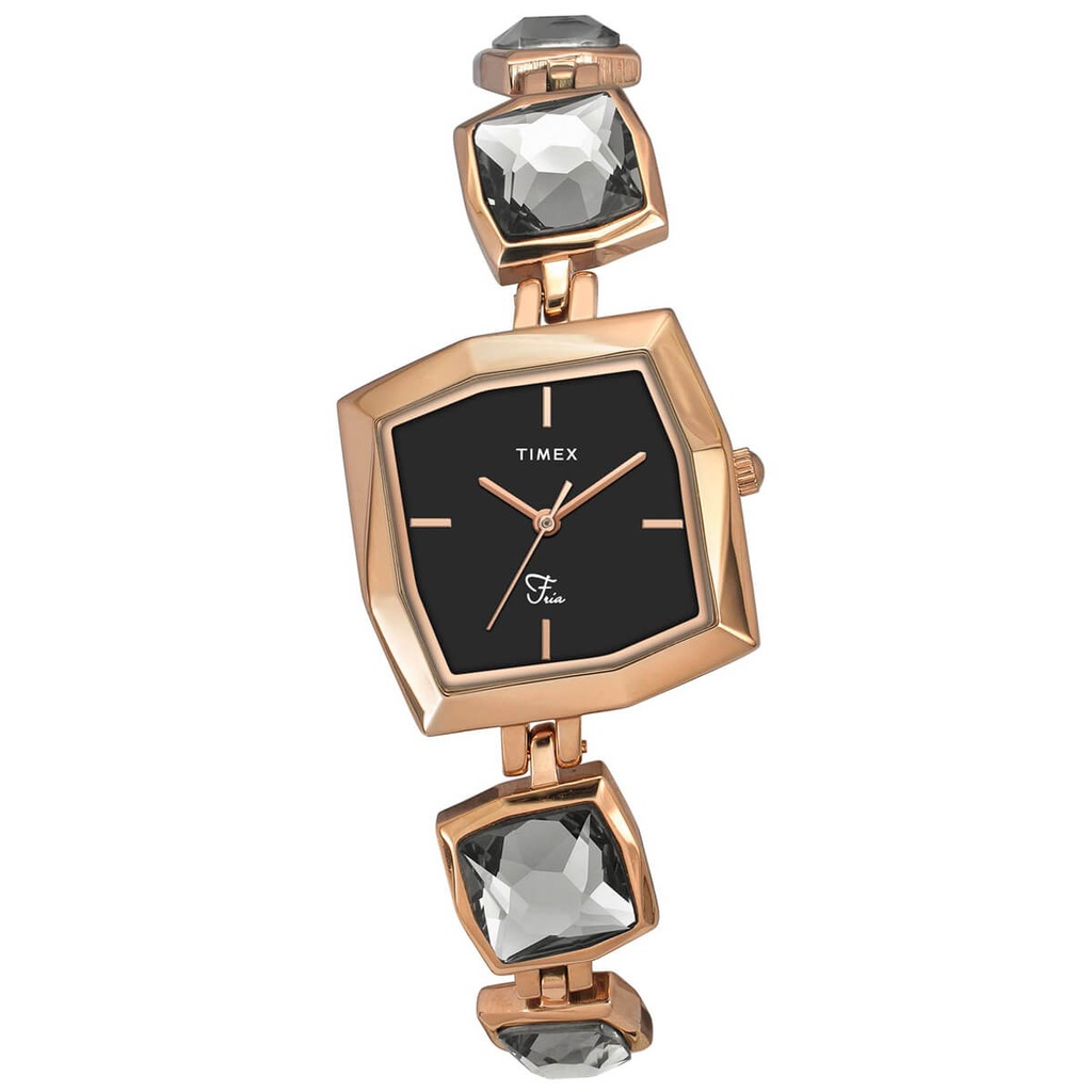 [TWEL16100] Timex Fria Women Black Square Analog Watch - TWEL16100