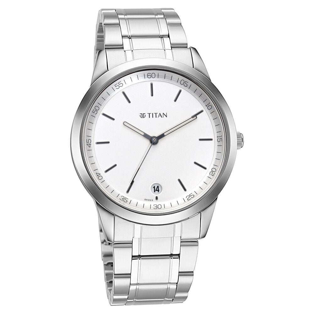 [1806SM03] Titan Men's Timeless Style Watch: Refined White Dial and Metal Strap
