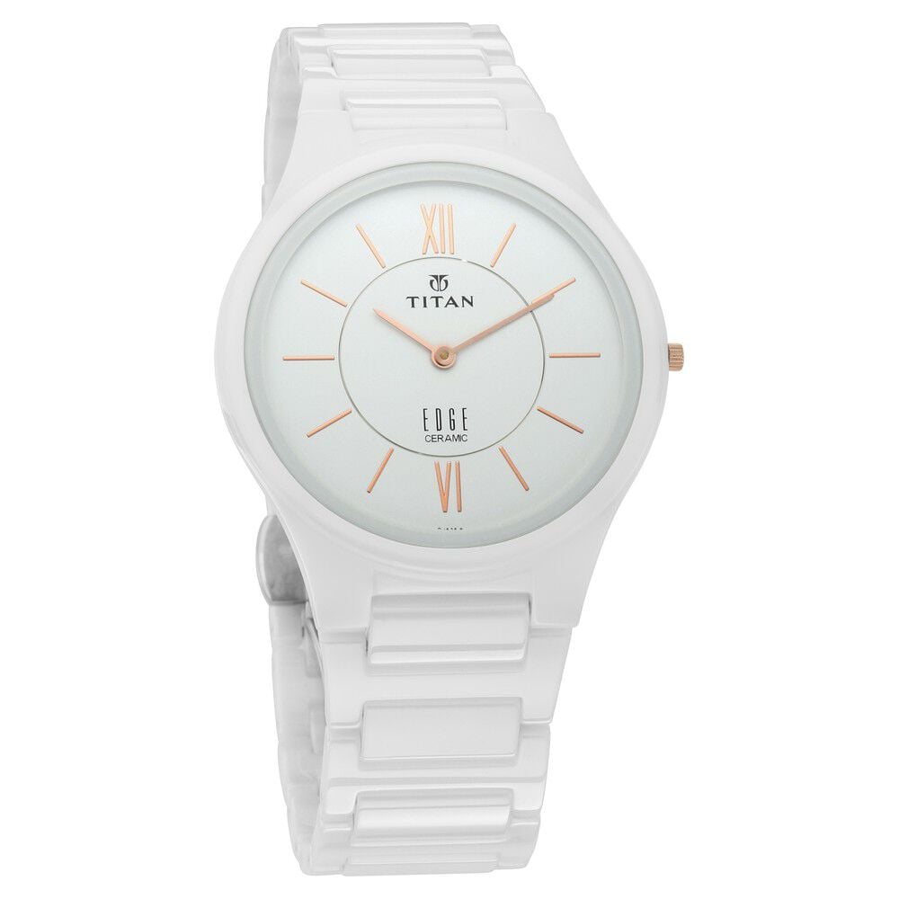 [1696QC04] Titan Edge Ceramic Quartz in Arctic White Dial Watch for Men