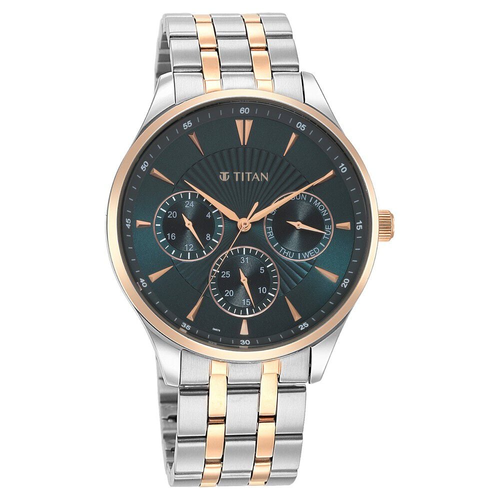 [90127KM02] Titan Opulent Blue Dial Quartz Multifunction Stainless Steel Strap watch for Men