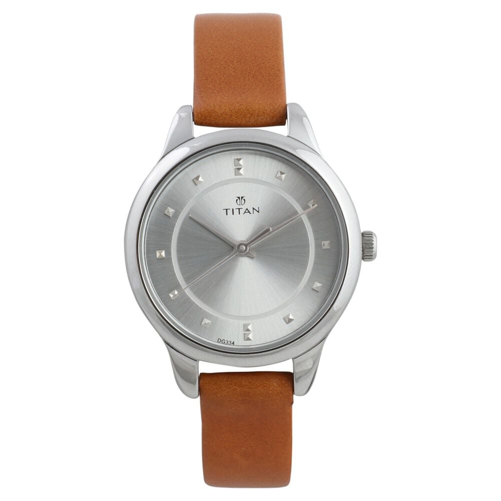 [2481SL06] Titan Workwear Silver Dial Women Watch With Leather Strap