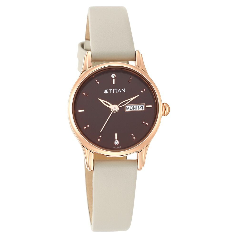 [2656wl01] Titan Women's Lagan Chic: Studded Brown Dial watch with & Elegant Hands