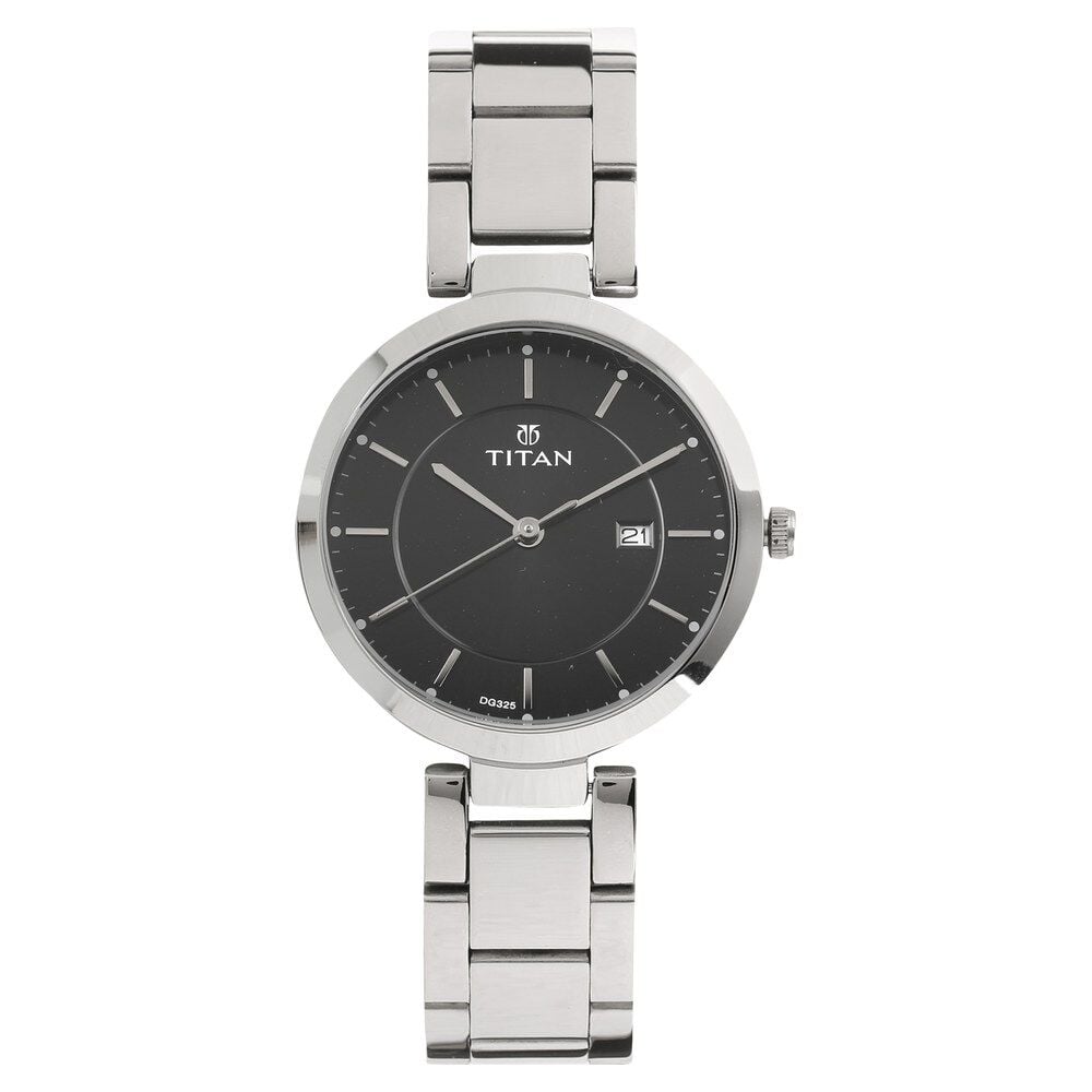 Titan Workwear Black Dial Analog with Day and Date Stainless Steel Strap watch for Women