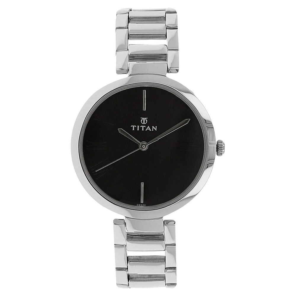 [2480sm02] Titan Quartz Analog Black Dial Stainless Steel Strap Watch for Women