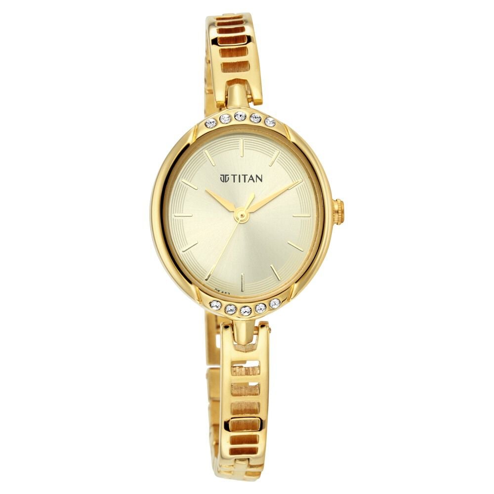 [2637YM01] Titan Quartz Analog Golden Dial Metal Strap Watch for Women