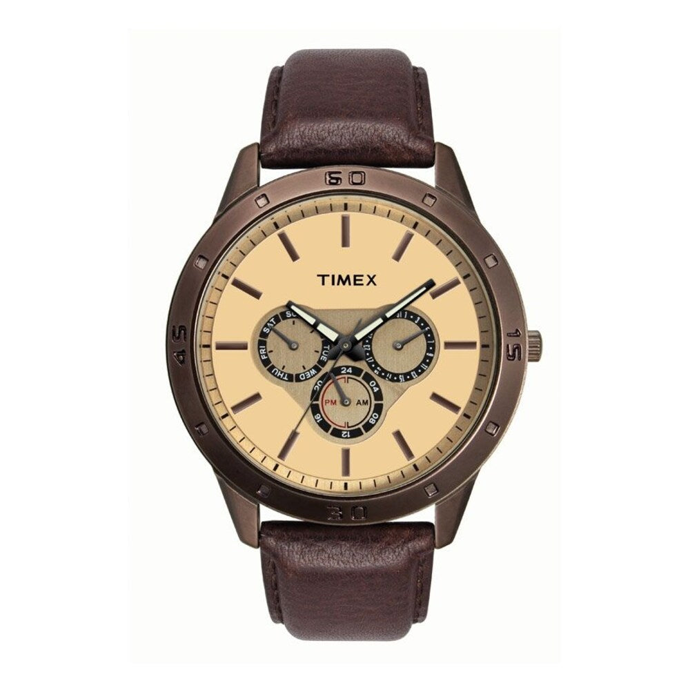 Timex Fashion Men's Quartz Analog Brown Dial Round Case Multifunction Function Watch -TW000U915