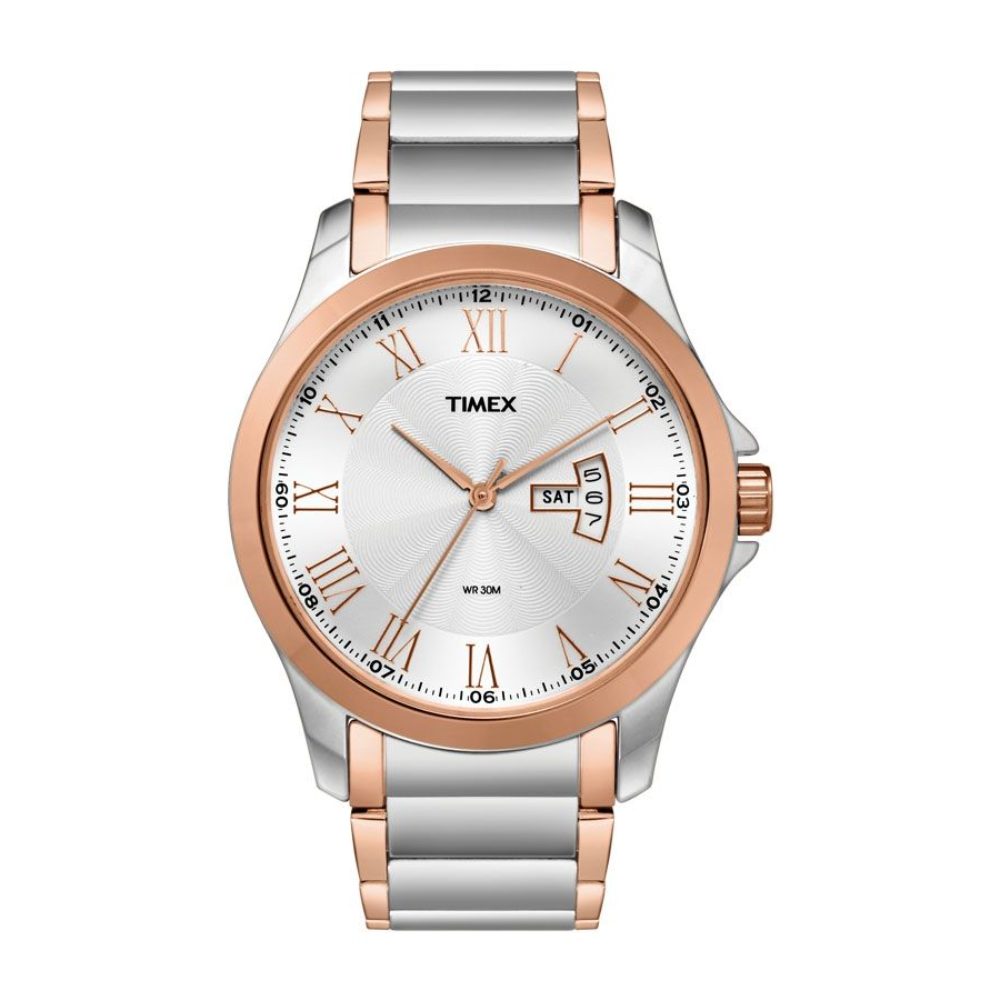 [TW000X109] Timex Classics Men's Silver Dial Round Case Day Date Function Watch -TW000X109