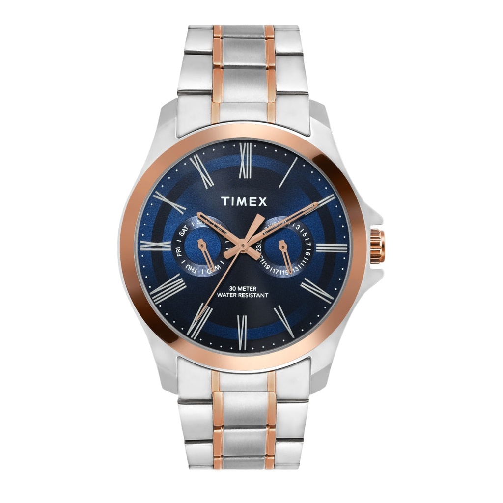 [TW000X131] Timex Men Analog Blue Round Brass Dial Watch- TW000X131