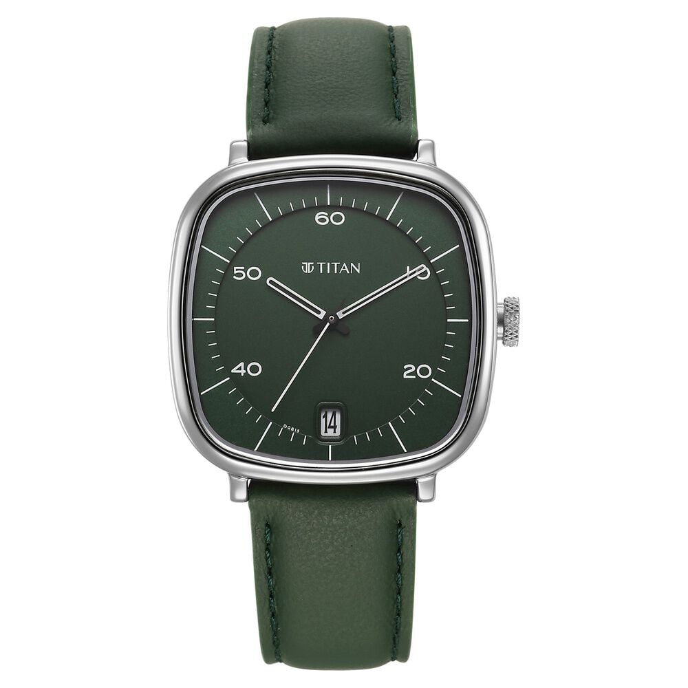 [1885SL04] Titan Neo Curve Quartz Analog with Date Green Dial Stainless Steel Strap Watch For Men