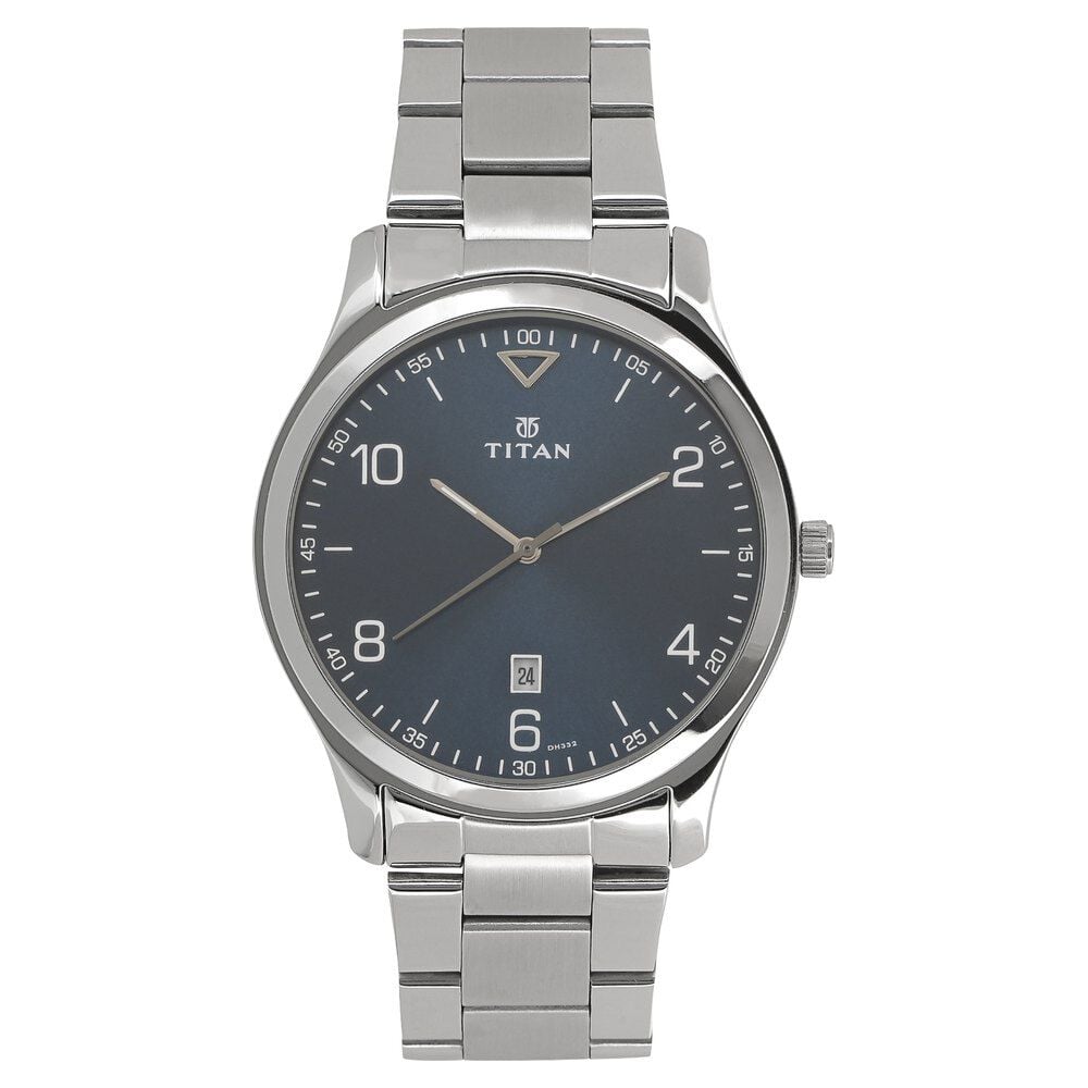 [1770SM03] Titan Workwear Blue Dial Analog with Date Stainless Steel Strap watch for Men