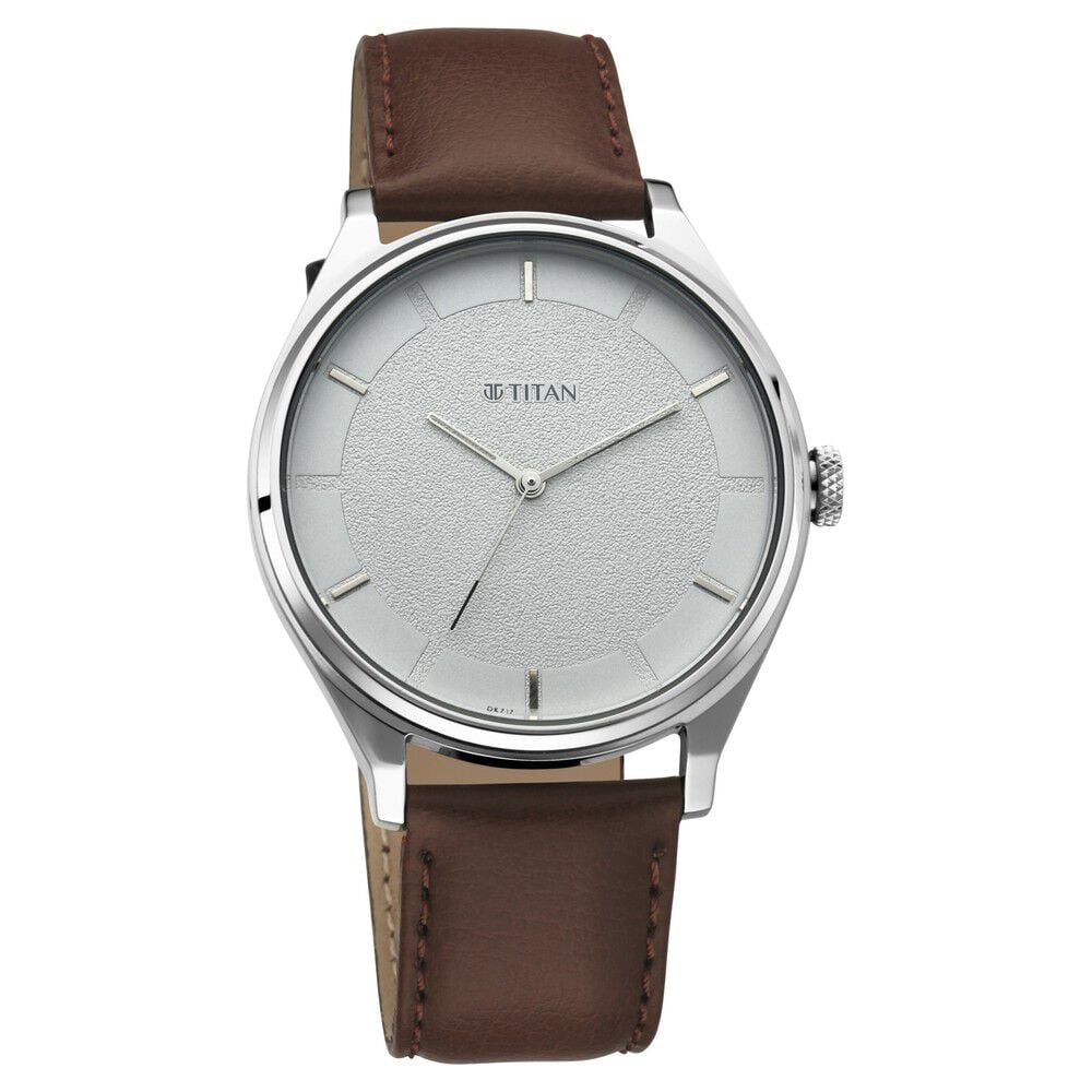 [1802SL13] Titan Men's Classic Watch: Gradient Dial & Sleek Markings with Leather Strap