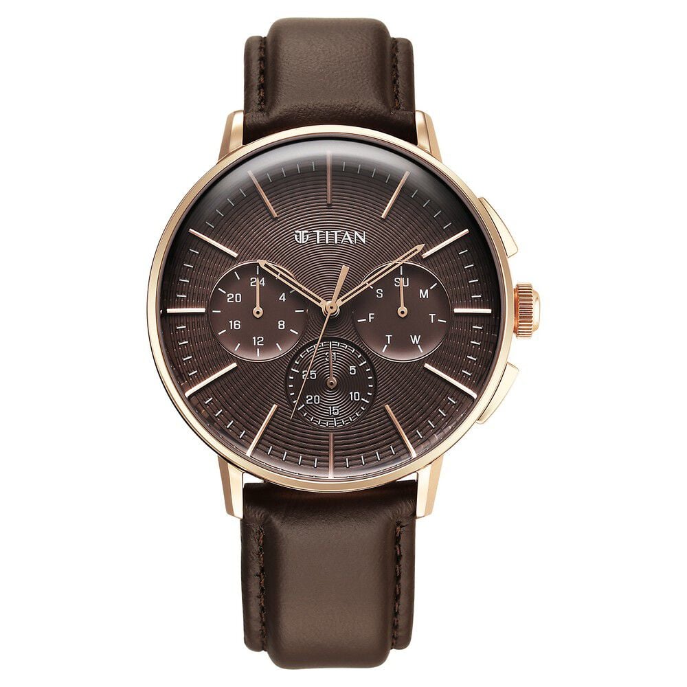 [90200WL01] Titan Light leathers Multifunction Brown Dial Leather Strap Watch For Men