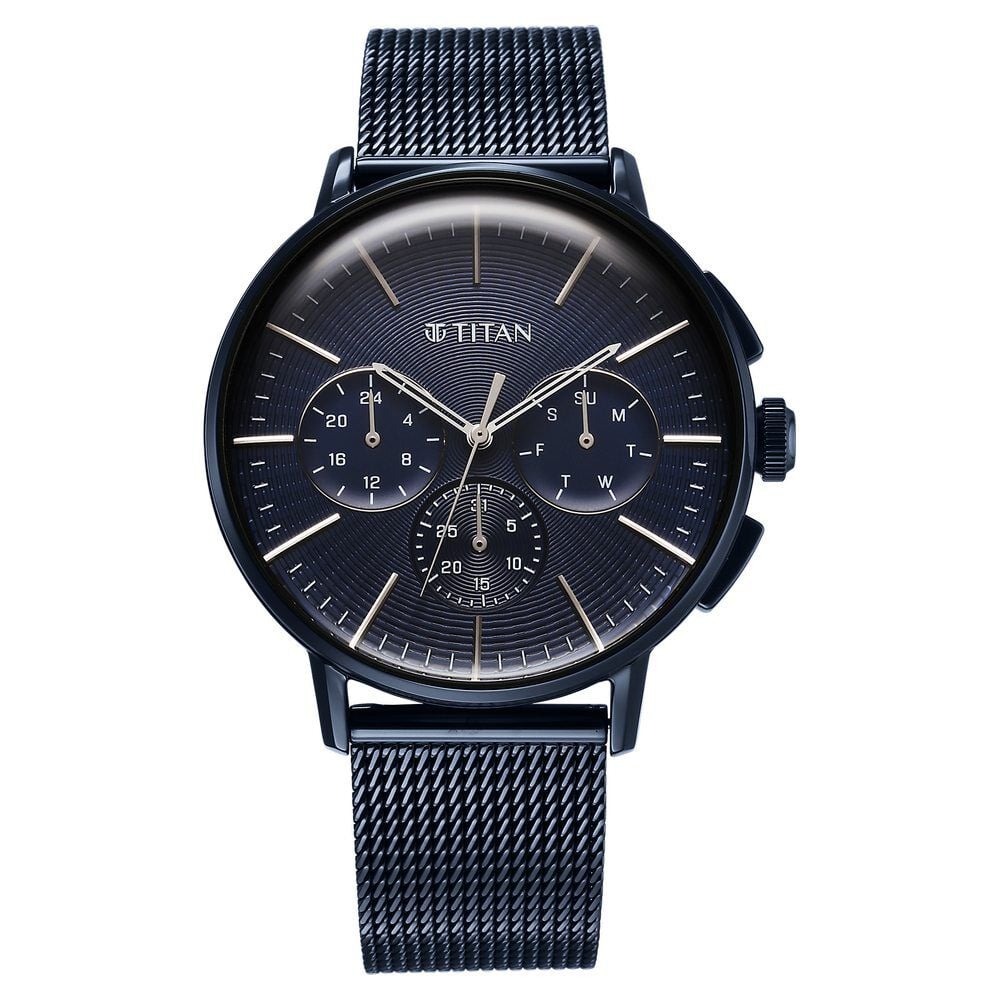 [90200QM01] Titan Light leathers Multifunction Anthracite Dial Stainless Steel Strap Watch For Men