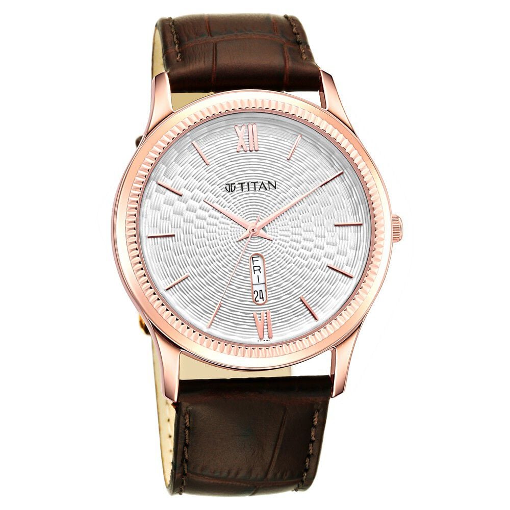 [1824wl02] Titan Analog with Day and Date White Dial Leather Strap watch for Men