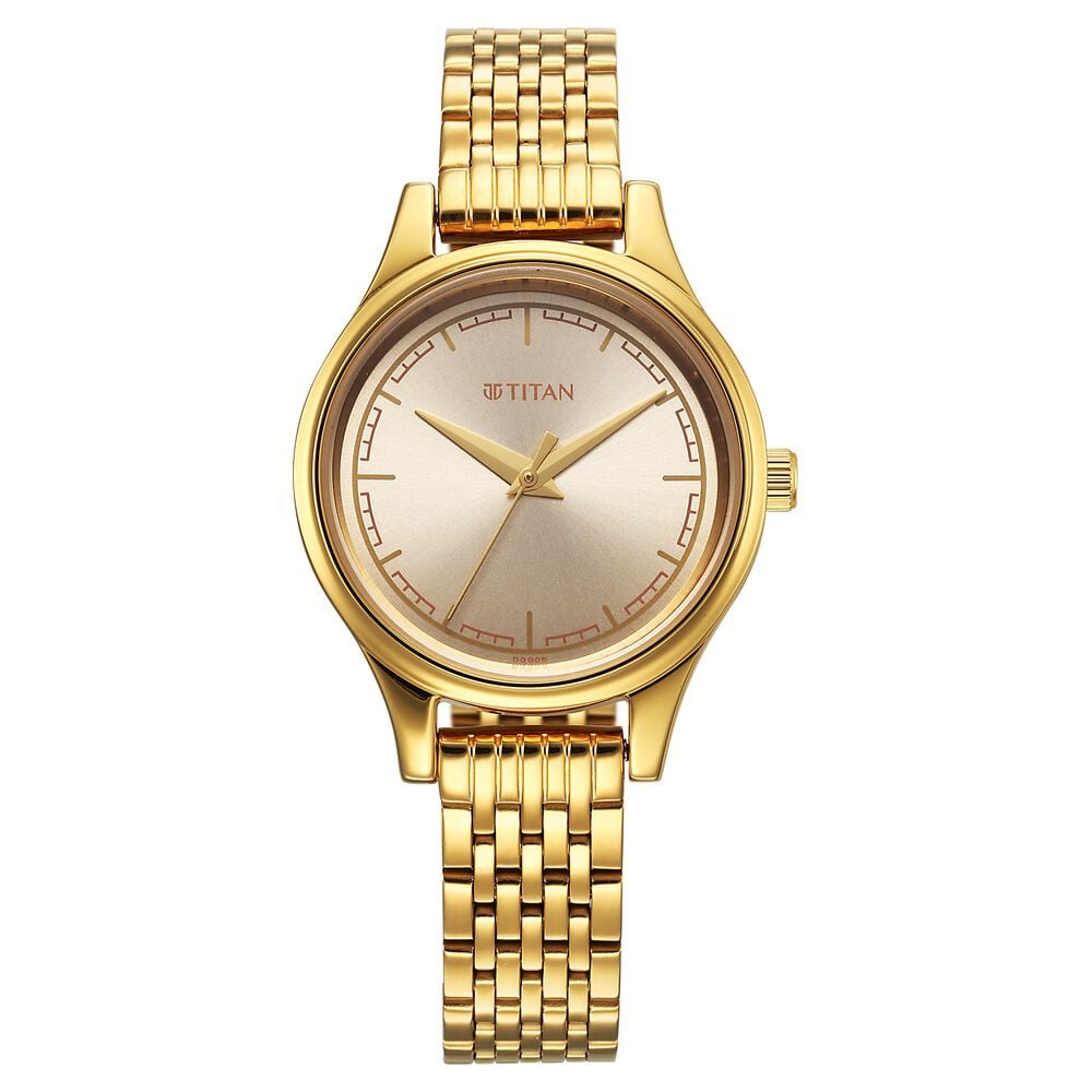 [2679YM02] Titan Karishma Quartz Analog Golden Dial Golden Stainless Steel Strap Watch For Women