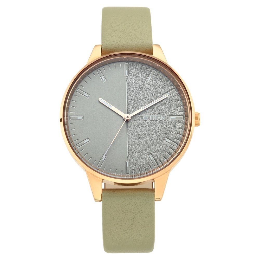 [2648WL01] Titan Women's Precision Simplicity Watch: Green Gradient Dial with Leather Strap