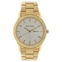 Titan Quartz Analog with Day and Date Silver Dial Golden Stainless Steel Strap Watch For Men