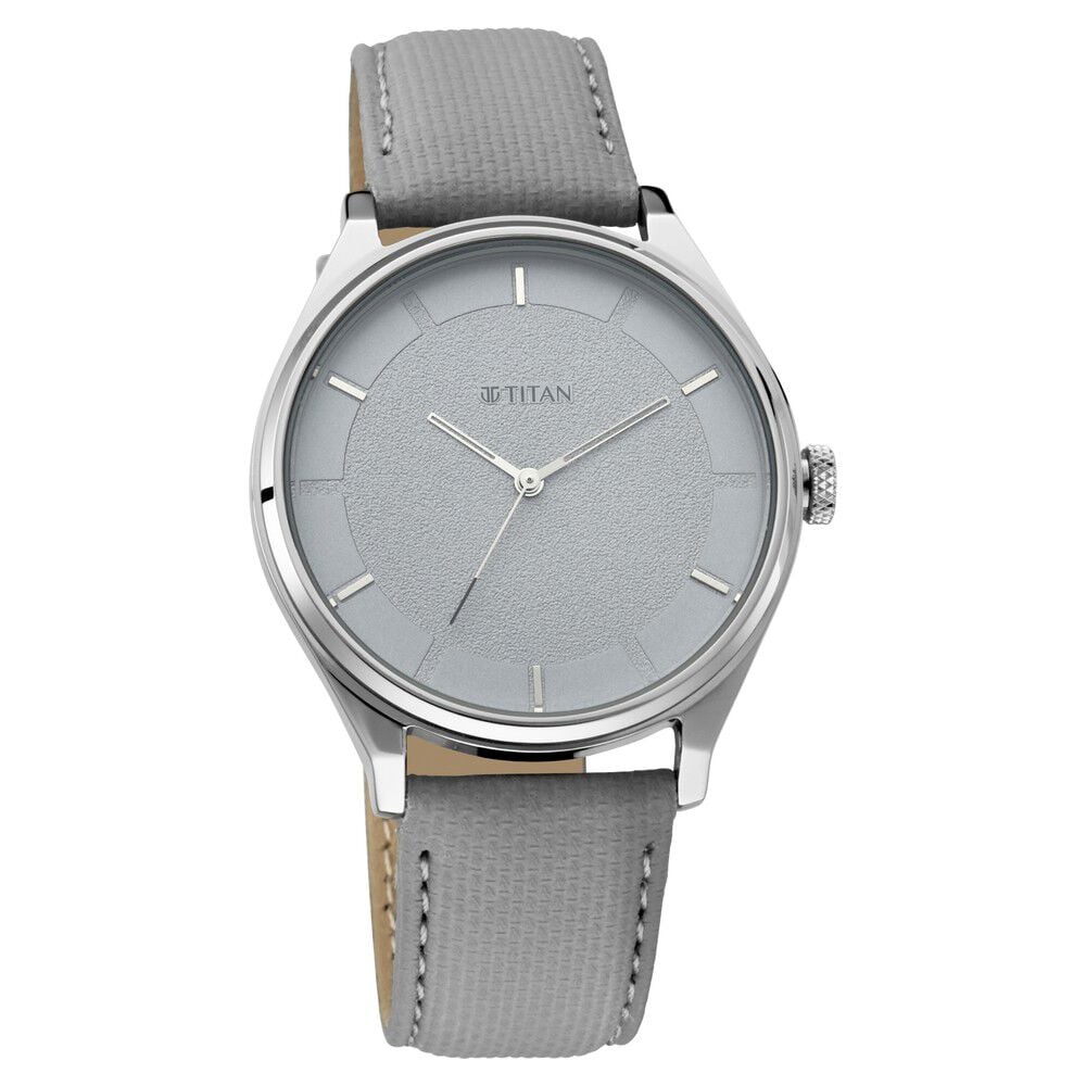 [1802SL12] Titan Men's Classic Watch: Gradient Dial & Sleek Markings with Leather Strap