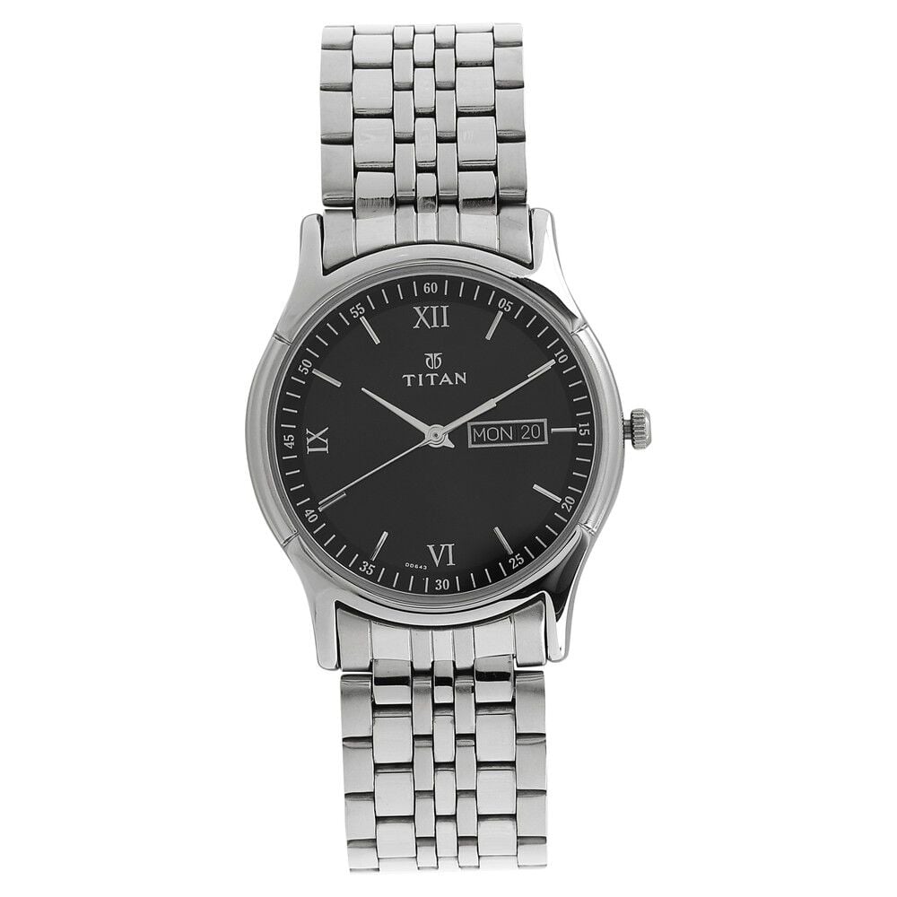 Titan Karishma Black Dial Analog with Day and Date Stainless Steel Strap watch for Men