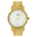 Titan Quartz Analog Silver Dial Golden Stainless Steel Strap Watch For Men