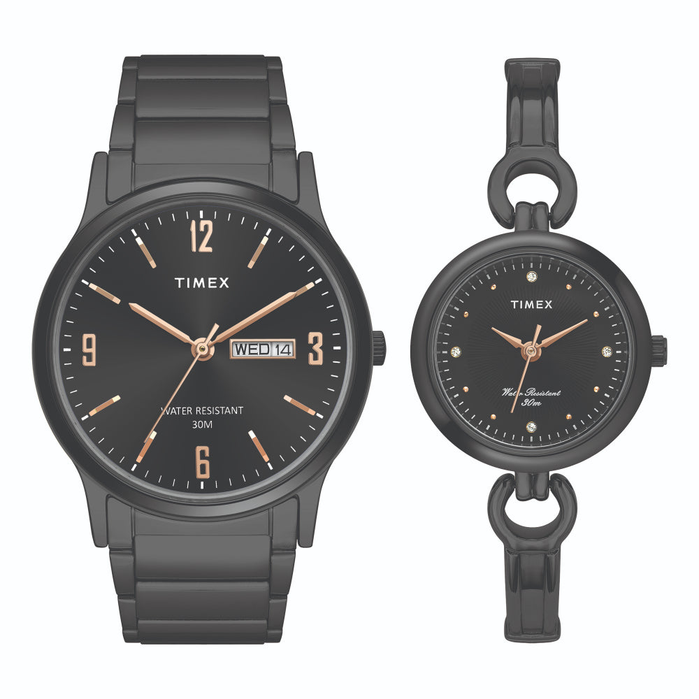 [TW00PR264] Timex Classics Pairs Black Dial Round Case Day Date/3 Hands Function Watch -TW00PR264