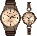Timex Classics Pairs Rose Gold Dial Round Case Day Date/3 Hands Function Watch -TW00PR265