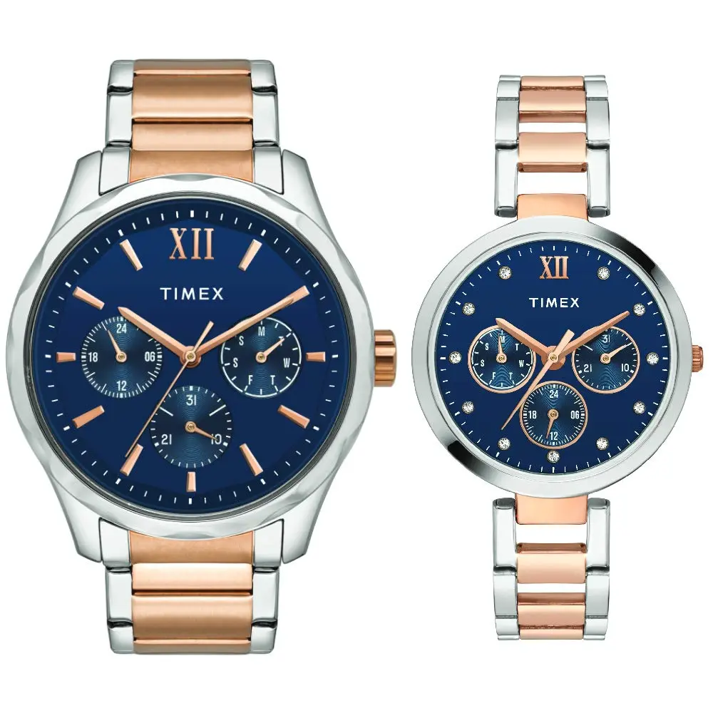 Timex Empera Pairs Blue Dial Round Case Multifunction Function Watch -TW00PR267