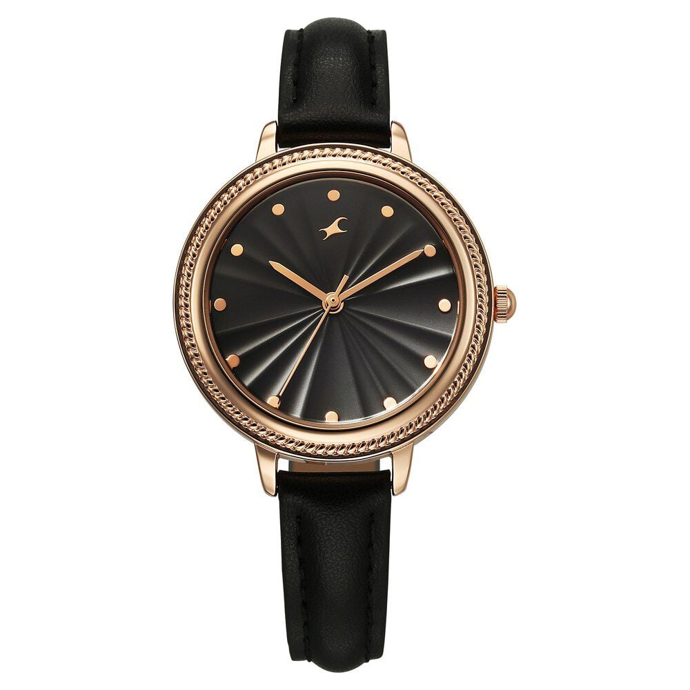 Fastrack Stunners X Quartz Analog Black Dial Leather Strap Watch For Girls