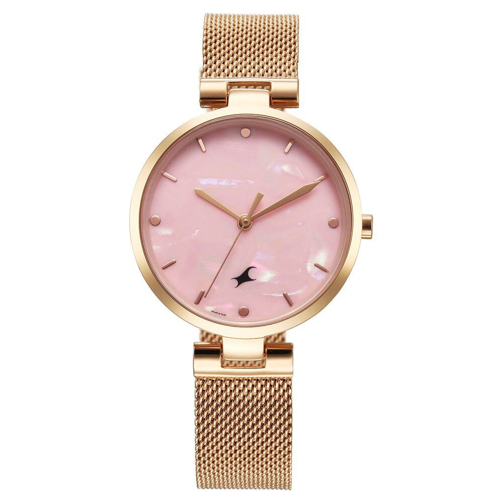 [68049WM01] Fastrack Stunners X Quartz Analog Pink Mother Of Pearl Dial Stainless Steel Strap Watch For Girls