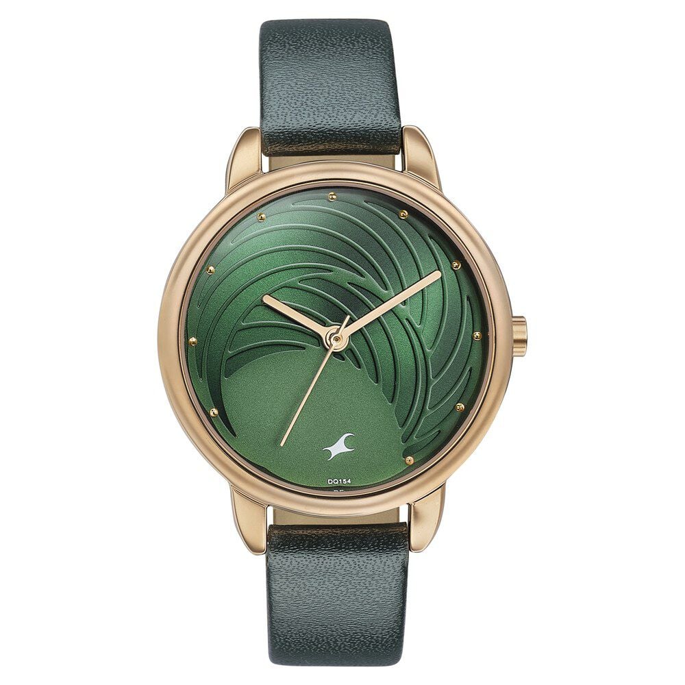 [6282wl01] Fastrack Stunners Quartz Multifunction Green Dial Leather Strap Watch for Girls
