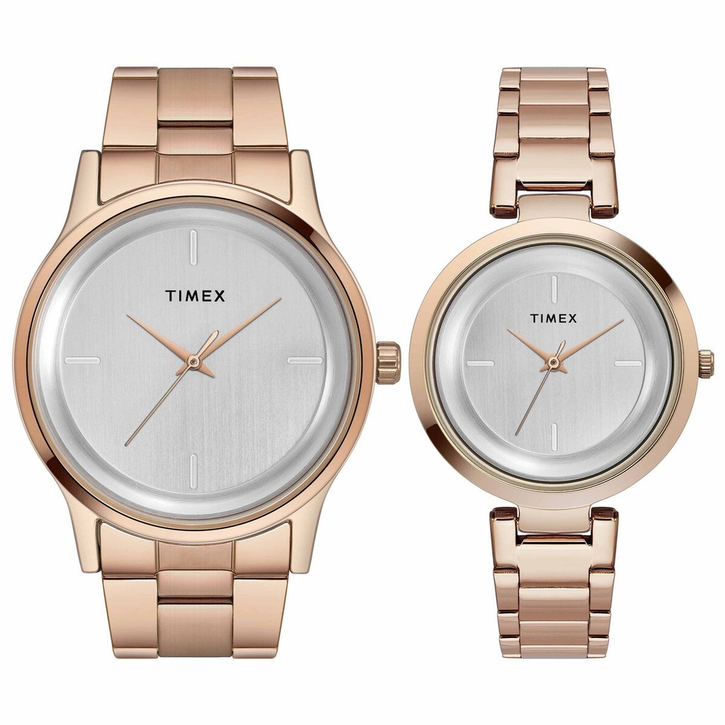 [TW00PR294] Timex Fashion Collection Premium Quality 3 Hands Pair's Analog Silver Dial Coloured Quartz Watch, Round Dial with 42 mm Case width - TW00PR294