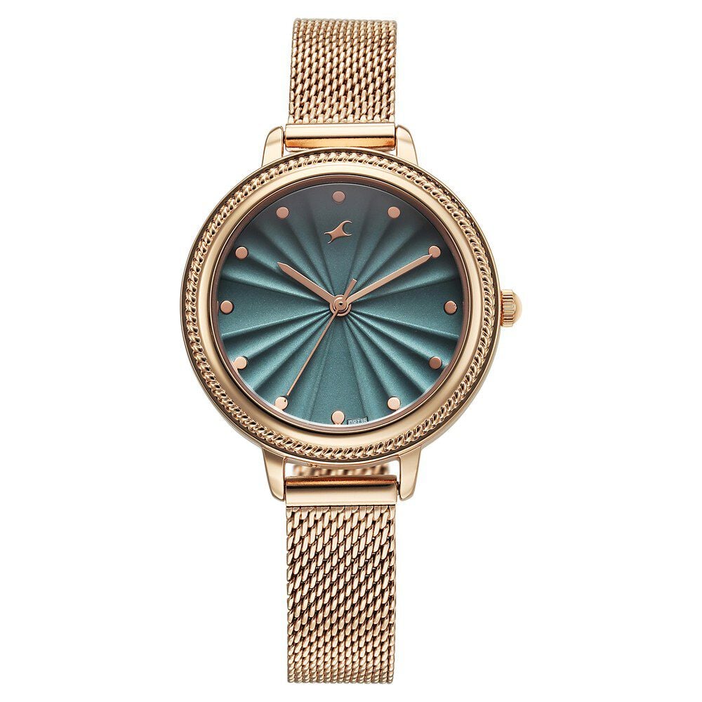 [68048wm01] Fastrack Stunners X Quartz Analog Green Dial Stainless Steel Strap Watch For Girls