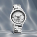 Fastrack Cerame Quartz Multifunction Silver Dial With Silver Color Steel & Ceramic Strap Watch For Girls