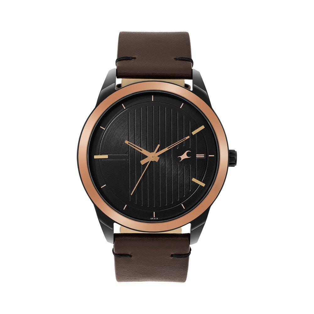 Fastrack Stunners Quartz Analog Black dial Leather Strap Watch for Guys