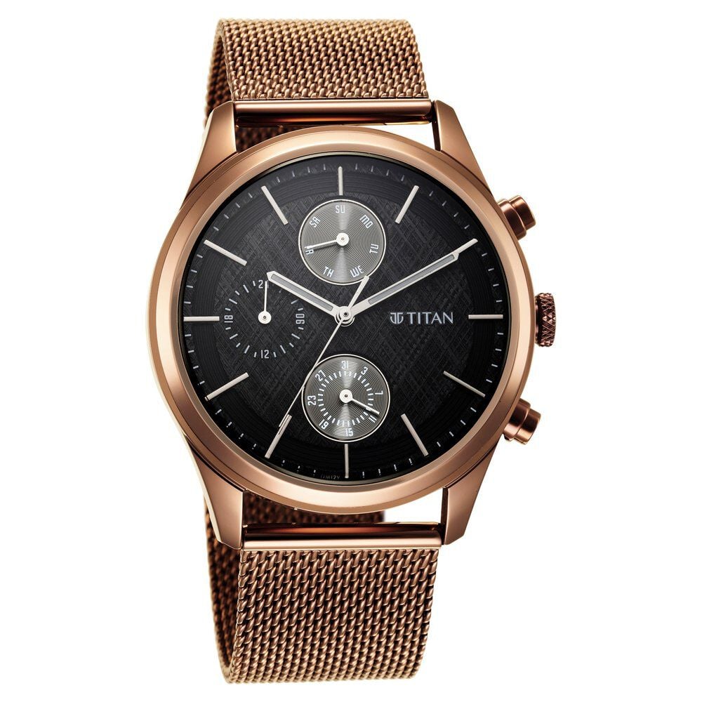 [1805QM05] Titan Neo Splash Black Dial Quartz Analog with Date Stainless Steel Strap watch for Men