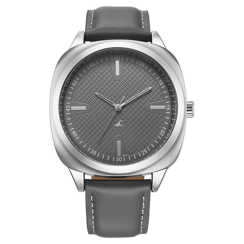 Fastrack Stunners X Quartz Analog Grey Dial Leather Strap Watch For Guys