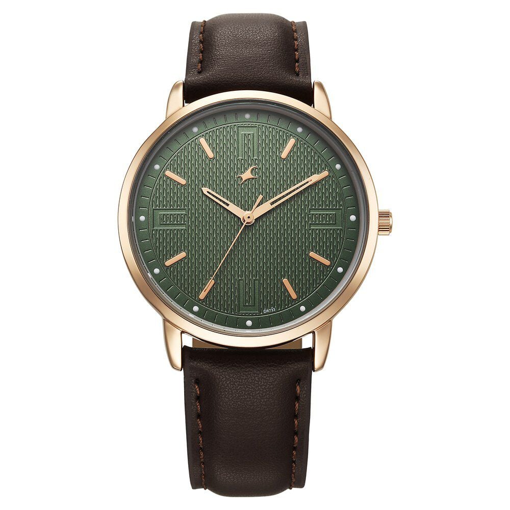 Fastrack Stunners X Quartz Analog Green Dial Leather Strap Watch For Guys